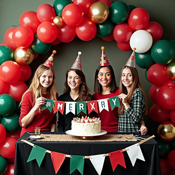 412pcs Red Green White Balloon Garland Arch Kit, 18 12 10 5 inch Different Sizes Red White Dark Green Balloon for Birthday Christmas New Year Party Decor
