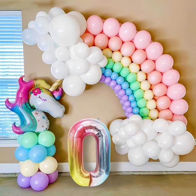 Rainbow Number Balloons Birthday Balloons - Giant Number 0 Balloon 40 inch, Numbers Balloon Birthday Decorations, Rainbow Party Supplies for Baby Shower