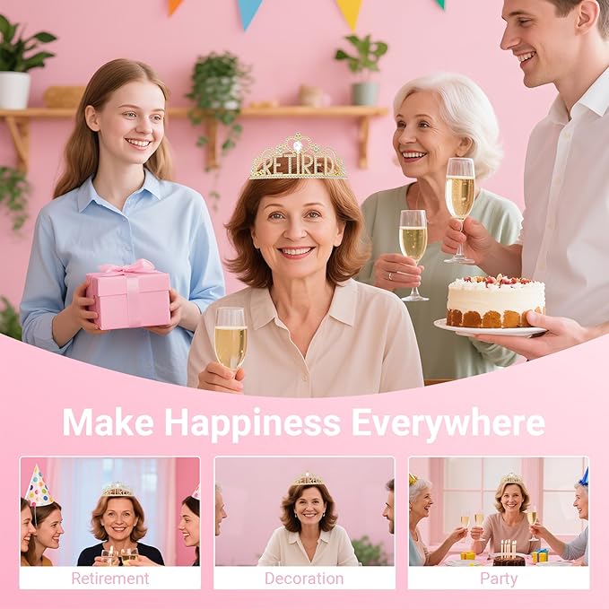 Retirement Party Decorations with Tiara and Sash for Women, Happy Retired Crown and Sash for Gift