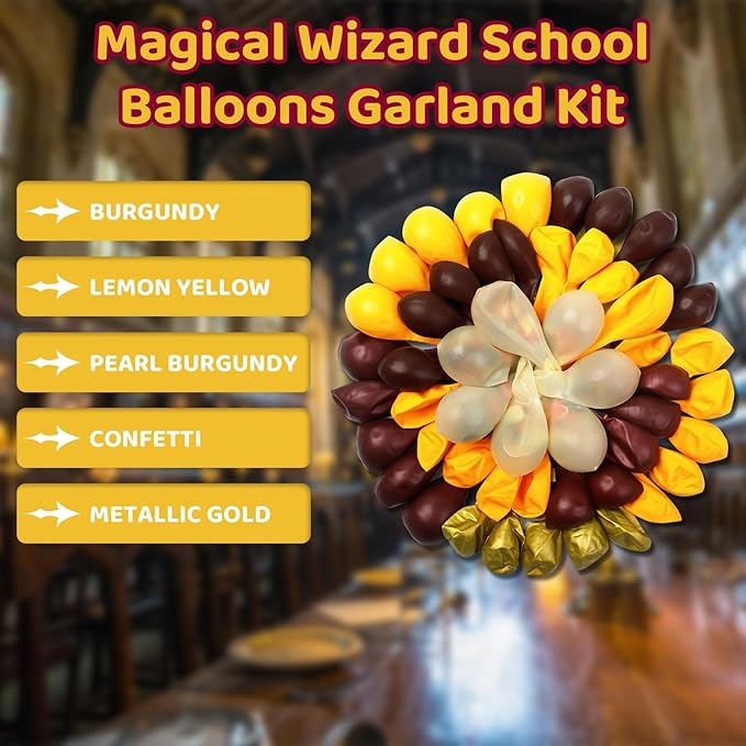 Amandir 170Pcs Magical Wizard School Balloons Arch Garland Kit, Different Sizes 18 12 10 5 inch Burgundy Yellow Gold Confetti Balloon for Birthday Baby Shower Halloween Party Decorations Supplies