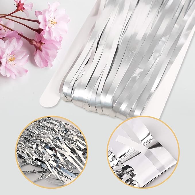 6 Pack Silver Foil Curtain Backdrop 3.2ft x 6.6ft Metallic Tinsel Fringe Backdrop Curtains Streamer Photo Booth Backdrop for Birthday Engagement Bachelorette Christmas Holiday Party Decorations