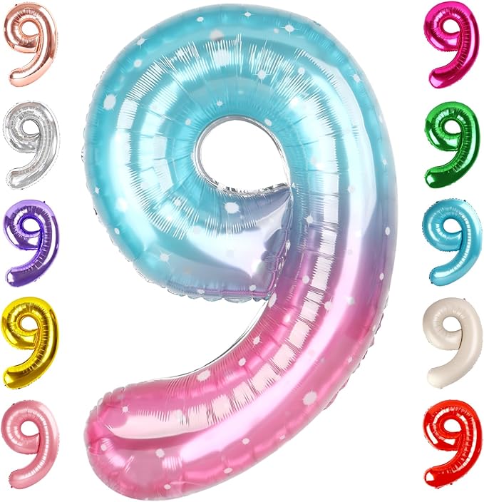 40 Inch Pink Purple Blue Numbers 9 Balloon, Balloons Decorations for 9 19 90 Birthday Party, Engagement, Wedding, Graduations, Photo Shoot Supplies