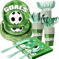 175 Piece Soccer Themed Disposable Plate Set for 25 Guests Party Supplies, Soccer Party Plates, Napkins, Cups, Knives, Forks and Spoons for Boys Game Day Decorations