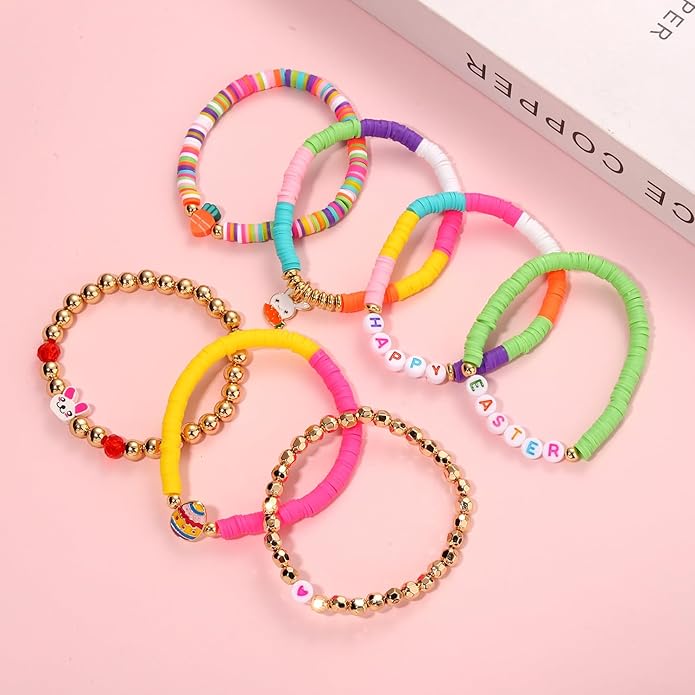 Surfer Heishi Bracelets for Women Stackable Rainbow Vinyl Disc Clay Beaded Stretch Bracelets Elastic Layering Friendship Bracelets Boho Summer Beach Jewelry
