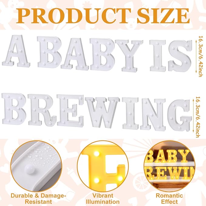 Honoson 14 Pcs a Baby Is Brewing Baby Shower Party Decorations, LED Letter Lights Sign, Table Decor for Gender Reveal, Welcome Boy or Girl, Diaper Party Supplies