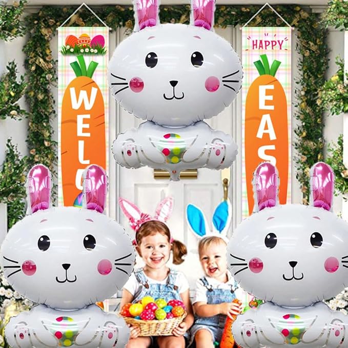 Bunny Balloons Easter Balloons Rabbit Foil Balloon for Easter Party Decorations Themed Party Shower Bunny Birthday Party Decorations Decor Supplies Party Balloon Set 3pcs