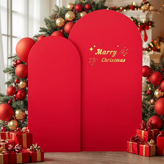 Red Arch Backdrop Covers - 7.2FT, 6FT Spandex Fitted Wedding Arch Stand Covers Round Top Chiara Stretchy Arch Backdrop Cover for Christmas Wedding Birthday Party Decoration