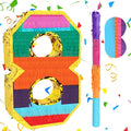 Rainbow Number 8 Pinata Rainbow Pinata with Bat Stick Blindfold for Kids 8th Birthday Party Supplies Fiesta Centerpieces Anniversary Celebrations (16.1 x 10.6 x 3.2 Inches)