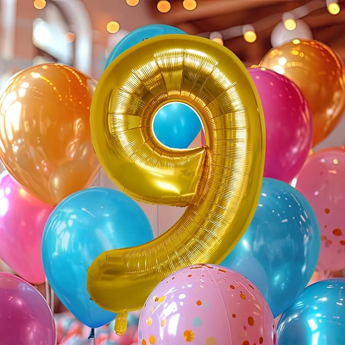 40 Inch Large Gold Number Celebration and Decoration Balloon for Birthday Parties, Graduations, Anniversaries, Weddings, Photo Shoots, Special Events - Helium Foil Mylar (Gold Number 9)