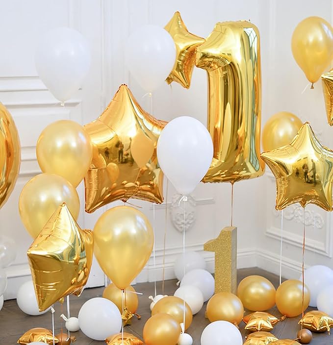 40 Inch Large Gold Number 1 Letter Balloon, Alphabet Letter Mylar Foil Helium Big Number Balloons for Birthday Anniversary Party Graduations Festival Decorations