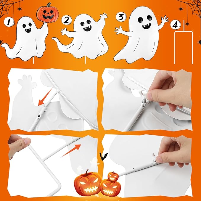 Halloween Ghost Yard Signs Metal Ghost Yard Sign with Pumpkin Halloween Metal Garden Stakes for Outdoor Garden Lawn Patio Pathway Horror Party Decorations