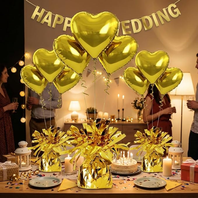 Aluminum Foil Balloon Weights for Parties (12 pcs) - 0.31lb (140g) Each - Premium Balloon Anchors for Birthday, Wedding, Dinner, Indoor & Outdoor Decorations(Gold 12pcs)