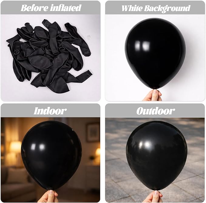 130pcs Black Balloons Different Sizes 18" 12" 10" 5" Party Latex Balloons for Birthday Graduation Baby Shower Anniversary New Year Holiday Party Decorations