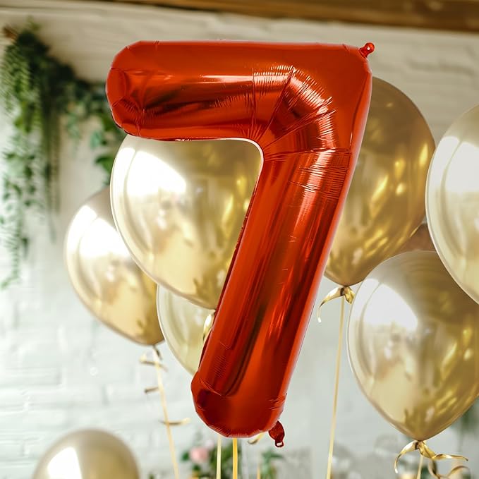 40 Inch Large Red Number Celebration and Decoration Balloon for Birthday Parties, Graduations, Anniversaries, Weddings, Photo Shoots, Special Events - Helium Foil Mylar (Red Number 7)