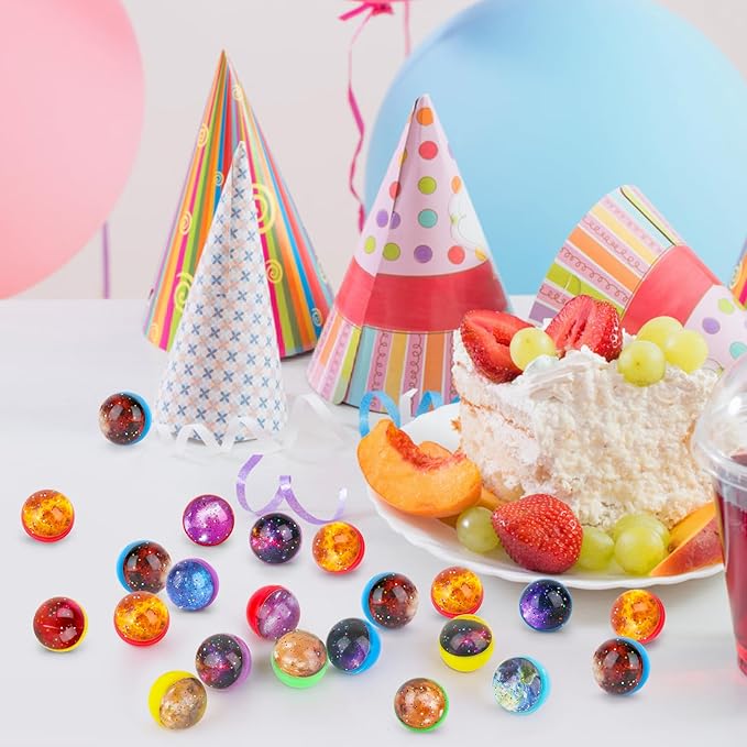 Hxezoc 24 Pcs Galaxy Bouncy Balls for Kids, 32mm 6 Styles Space Rubber Bounce Balls Bulk for Party Favors, Goodie Bag Fillers, Easter Gift Bag Stuffers, Basket Stuffers, Classroom Prizes