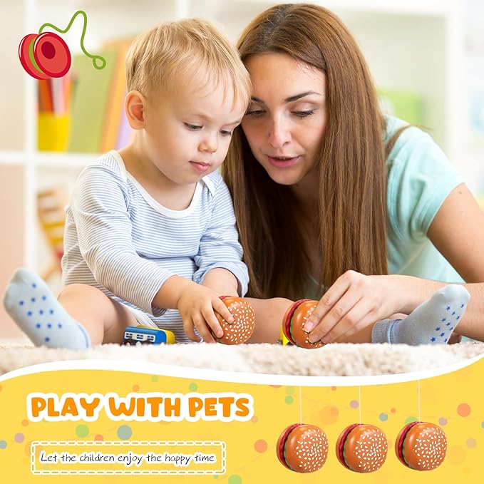 Liliful 100 Pcs Hamburger Bulk Yo Yo Toys Plastic Burger Party Favors for Kids Adults String Toys for Student Training Party Game Gifts Goody Bag Favors Classroom