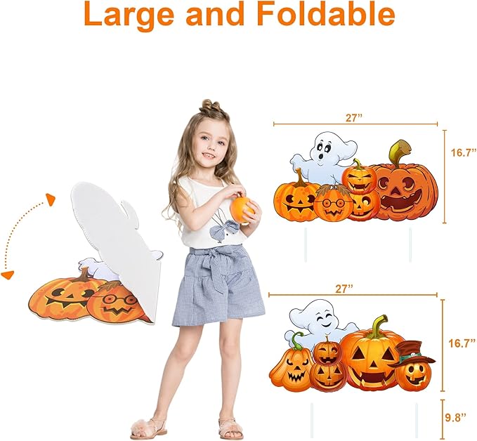 Large Halloween Decorations Outdoor Yard Signs, 2pcs Halloween Ghost Pumpkin Decor Yard Stakes Prop for Lawn Decorations Outdoor Garden Home Party Decor