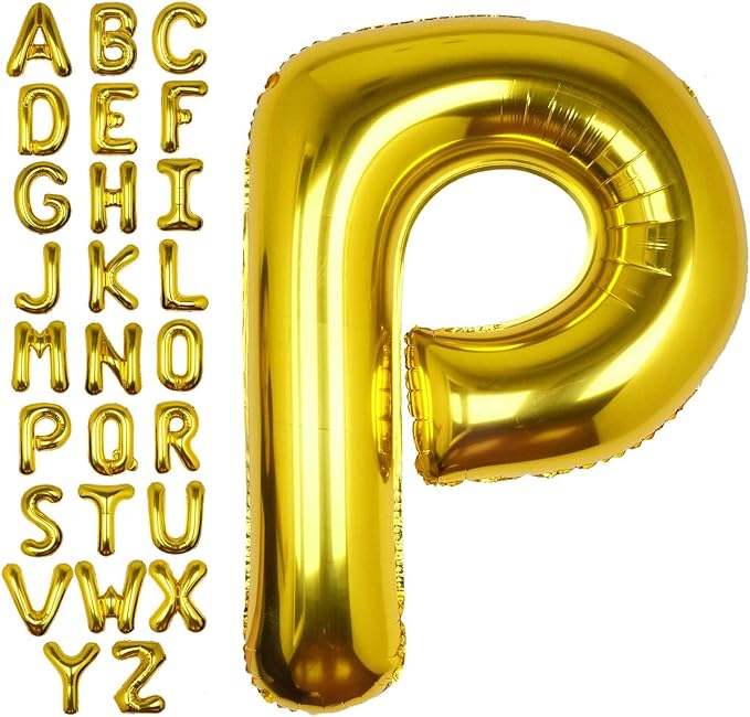 40Inch Gold Letter P Balloon Foil Helium Letter Balloons A-Z Giant Large Mylar Big Party Balloon for Birthday Party Decorations