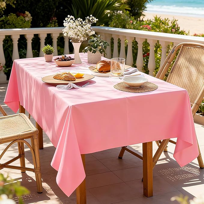 Pink Plastic Table Cloth - 3 Pack 54" × 108" Light Pink Rectangle Disposable Tablecloth, Pastel Plastic Cover for Easter Party, Valentines, Mothers Day Decorations