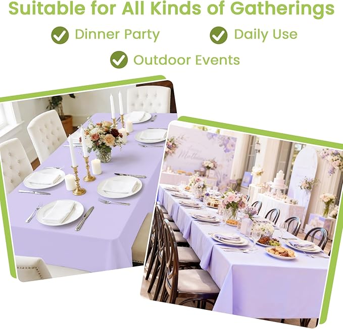 Mulbozy Light Purple Plastic Table Cloth Disposable 4 Pack, 54 × 108 Inch Tablecloths Rectangle, Lavender Plastic Table Cover for Party Decor