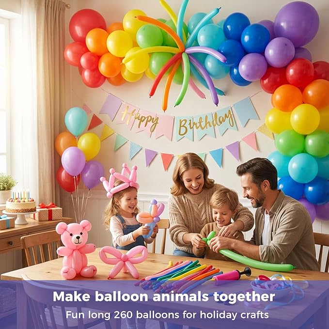 Koogel 400PCS 260 Balloons, Assorted Color Long Skinny Twisting Animal Balloons for Animal Garland Modeling Tying Latex Balloon Arch Wedding Birthday Graduation Carnivals Party Decoration