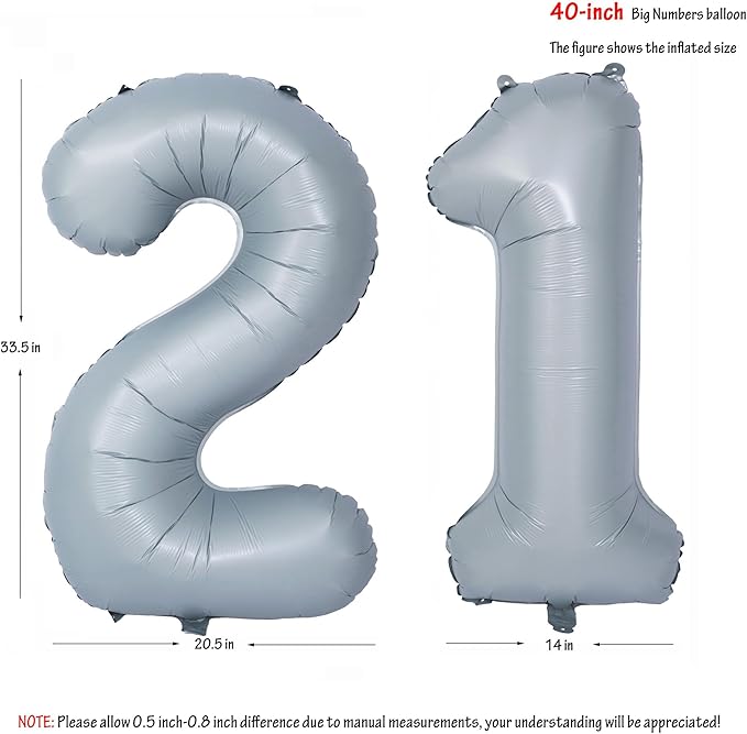 40 In Matte gray Number Balloons Helium Foil Mylar Balloon Birthday Party banquet Decoration 21