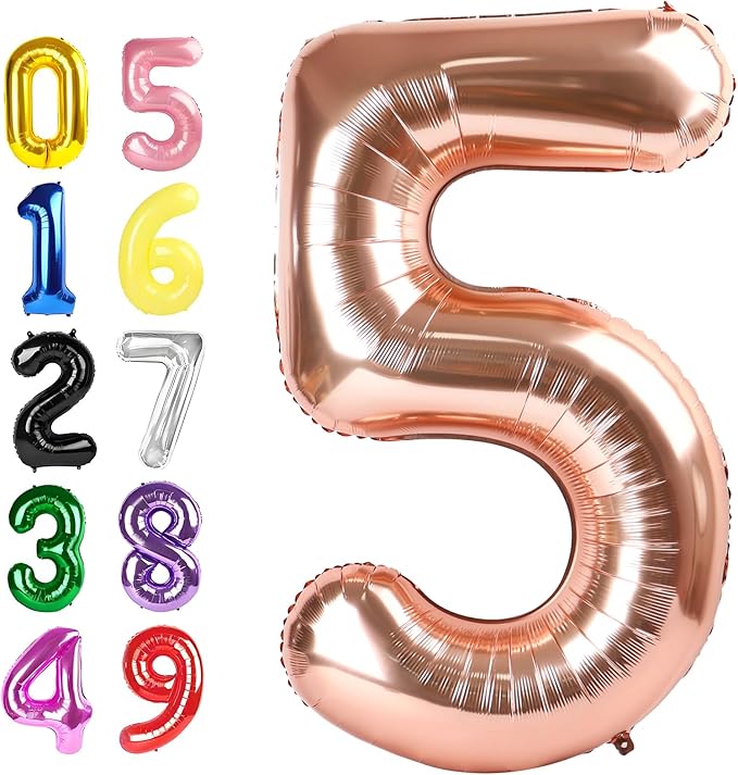 Number 5 Balloons 40 Inch Foil Balloons for Boys And Girls, Rose Gold Numbers Balloon for 5, 15, 25, 50 Birthday Party Decoration, Anniversary, Wedding, Single Supplies
