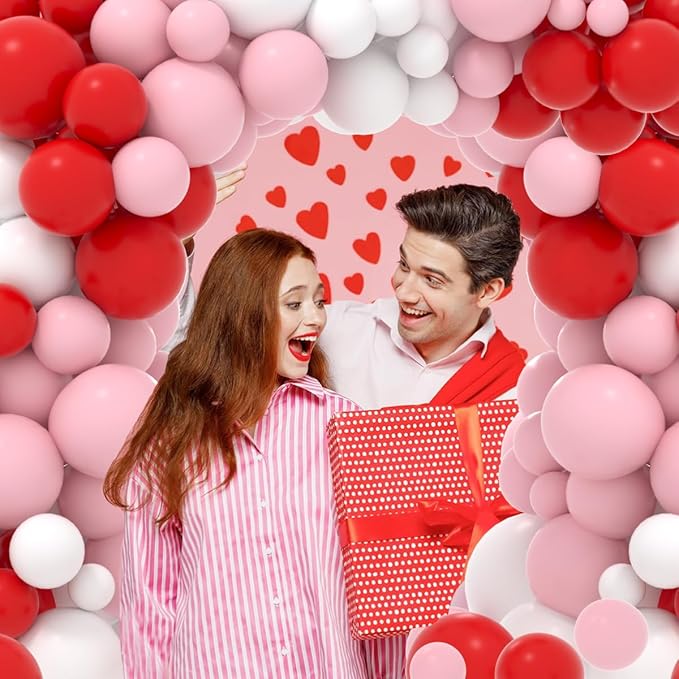 Red Pink White Balloon Arch Garland Kit, 122PCS Red Light Pink White Party Balloons for Birthday Proposal Wedding Engagement Anniversary Bridal Shower Galentines Day Party Romantic Decorations