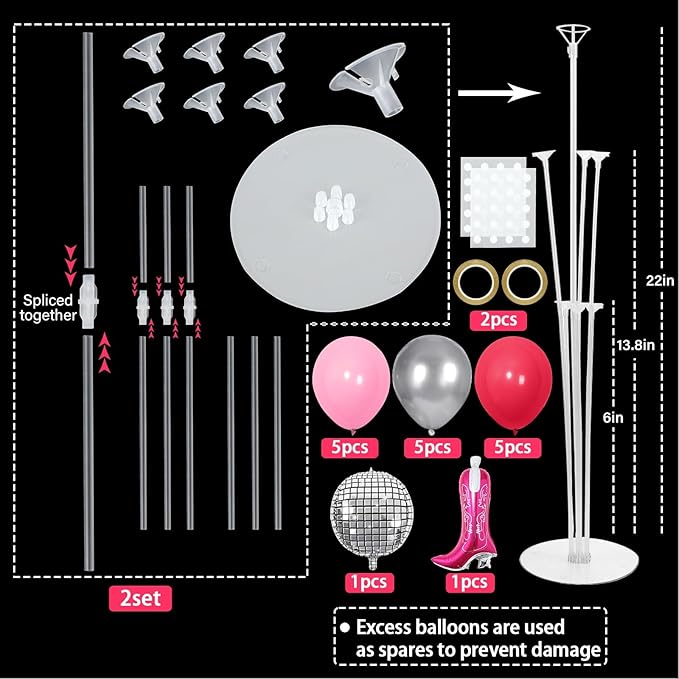 Pink Cowgirl Party Balloons Stand Kit 2 Sets With 2 Boot 4D Disco Ball Foil Balloons Silver Hot Pink Balloon Centerpiece for Tables for Last Rodeo Bachelorette Party Cowboy Western Themed Decorations