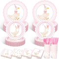 Zhehao 350 Pcs One Silly Goose Birthday Party Tableware Set Scalloped Pink Baby Shower Plates Cup Napkins Forks for Birthday Party Decorations Supplies for 50 Guests