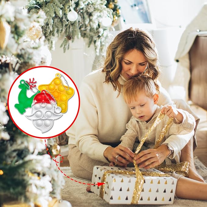 60Pcs Christmas Mini Pop Keychain Fidget Toys, Mini Pop Bubble Christmas Fidget Toy, Silicone Mini Pop Toys Bulk for Kids Anxiety Stress Reliever for Adults