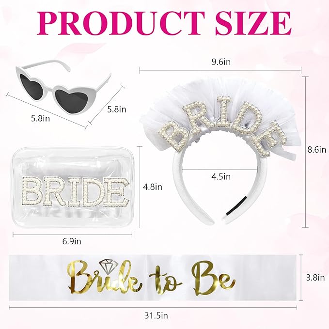 Pearl Bride Headband Decorations Heart Shaped Pearl Sunglasses Bridal Shower Camp Bachelorette Party Decorations Party Favors Engagement Bridal Headpiece Wedding Hair Accessories Gifts