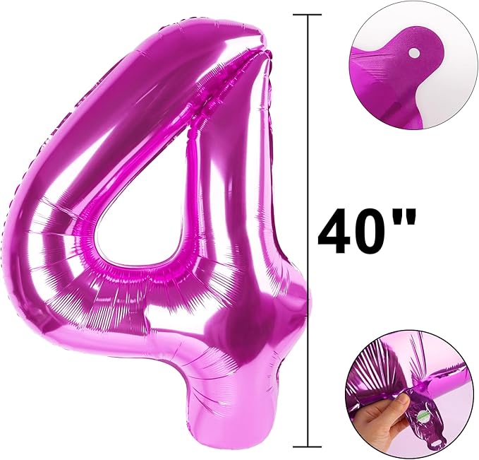 40 Inch Rose Purple Large Balloon Number 4 Balloon,Jumbo Mylar Foil Helium Balloon for 4 14 24 34 45 54 Birthday Digital Balloons for Birthday Party,Wedding Anniversary Party Decorations