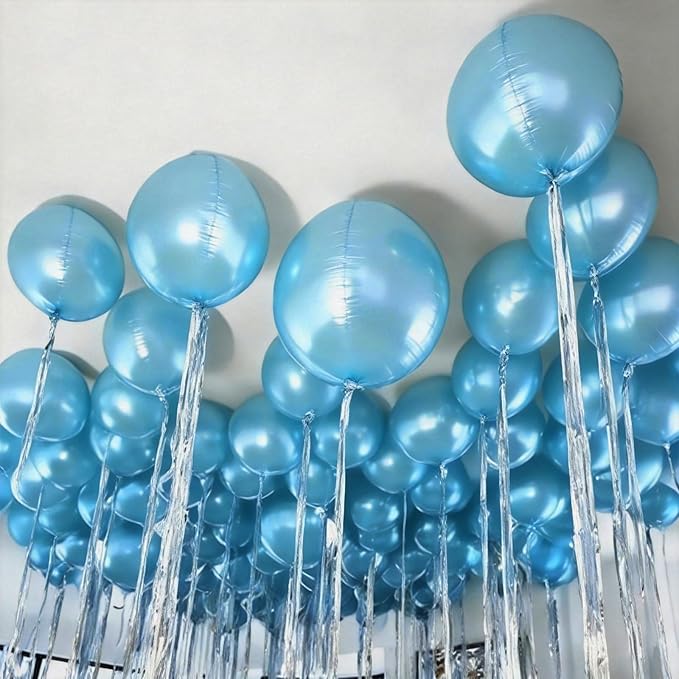 12Pcs Light Blue Round Balloons Foil, 22" 18" 15" 10" 4D Sphere Ball Balloon, Big Metallic Blue Balloons for Graduation Wedding Baby Shower Bridal Shower Birthday Party Decorations Supplies