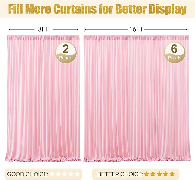 24x10FT Baby Pink Backdrop Curtains for Wedding Parties, Wrinkle Free Polyester Photography Backdrop Drapes for Wedding Baby Shower Birthday Parties Stage Background Stand Decorations 4x10ft,6 Panels