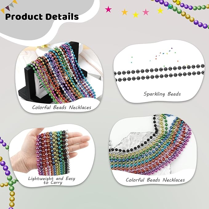 50 PCS Black Bead Necklaces, Black Mardi Gras Beads, New Year Eve Necklaces, 33 Inch Round Halloween Beaded Necklace, Party Beads for Mardi Gras, Christmas, Halloween, New Year Party Favors