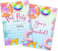 Pool Party Birthday Invitations, 25 Summer Party Invites Cards with Envelopes, Double-Sided Fillable, for Teens Adults, Birthday Party Supplies (4 x 6 Inch) -A10