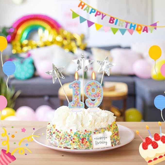 Blue Birthday Candles - Number 19 Candle, Colorful Macaron Candles, 19 Birthday Decorations for Girls Boys, Cake Decorations, Theme Party Supplies (Blue)