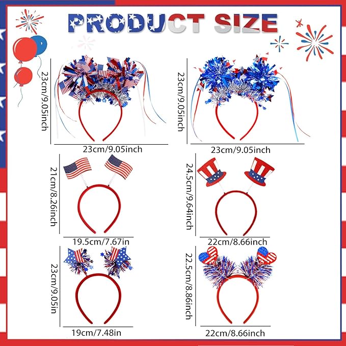 4th of July Headbands Patriotic Headband USA Flag Head Boppers Headwears for Independence Day Party Favors