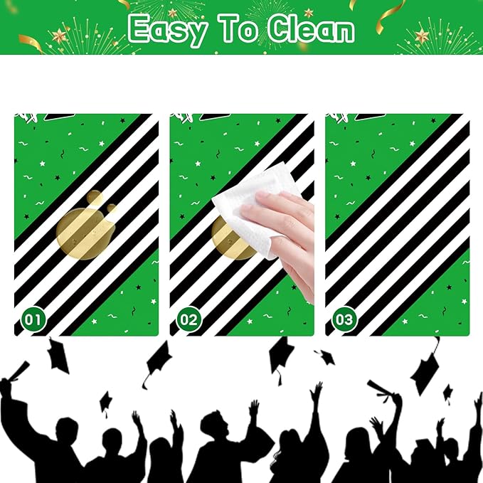 7-Pack Graduation Party Decorations Set, 3 Green Graduation Tablecloths 54x108in, 2026 And GRAD Balloons, 2 Foil Fringe Curtains for High School College Graduation Party Photo Booth