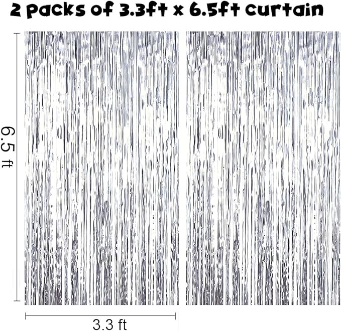 Silver Foil Fringe Curtain for Birthday Party Decorations -6.5x6.5ft, Pack of 2 | LILF Silver Backdrop Curtain for Bachelorette Disco Party Decorations Foil Tinsel Party Streamers for Baby Shower