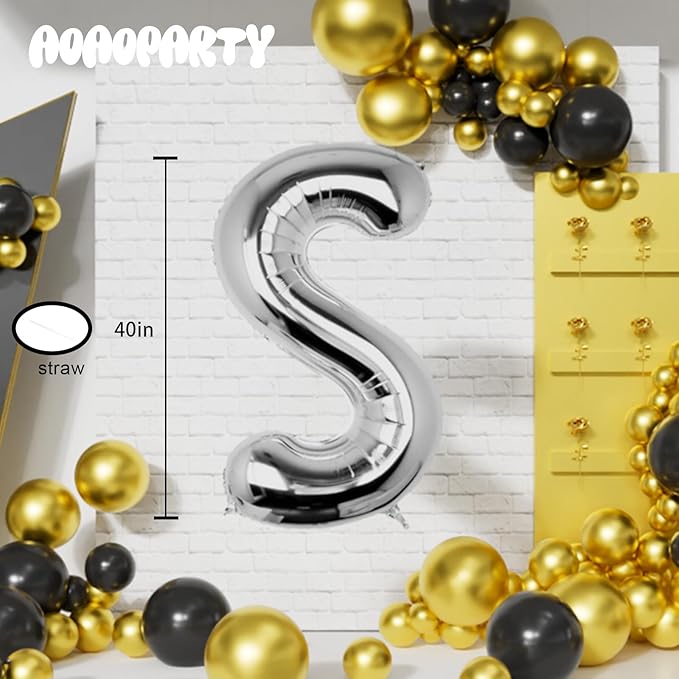 Letter Balloons 40Inch Large Giant big Foil Mylar Silver Balloons S for Birthday Party Decorations