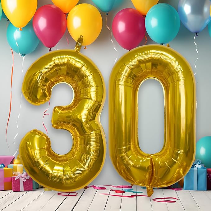 40 Inch Large Gold Number Celebration and Decoration Balloon for Birthday Parties, Graduations, Anniversaries, Weddings, Photo Shoots, Special Events - Helium Foil Mylar (Gold Number 30)