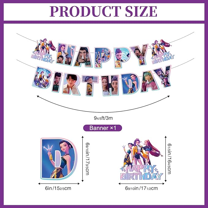 Party Decorations, Birthday Decorations Include 1 Pc Happy Birthday Banner and 8 Pcs Decors Hanging Swirls, Decorations for Birthday