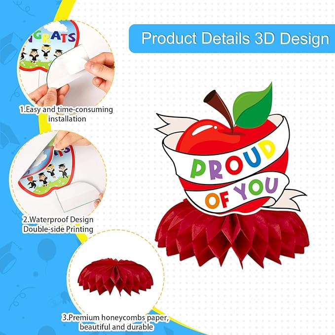 JULMELON 8PCS Preschool Graduation Party Decorations 2026 Honeycomb Centerpiece, 3D Kindergarten Graduations Centerpieces for Tables Congrats Grad Table Toppers for Prek Graduation Party Supplies