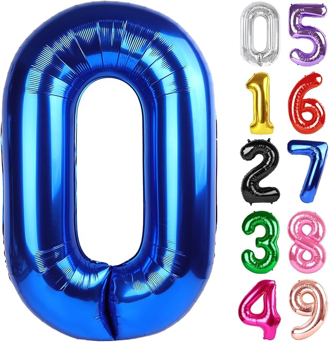 Metallic Blue Number 0 Balloon 40 Inch, 0 Balloon Number for 10th 20th 30th 40th 50th 60th Birthday Decorations, Metallic Blue Party Supplies