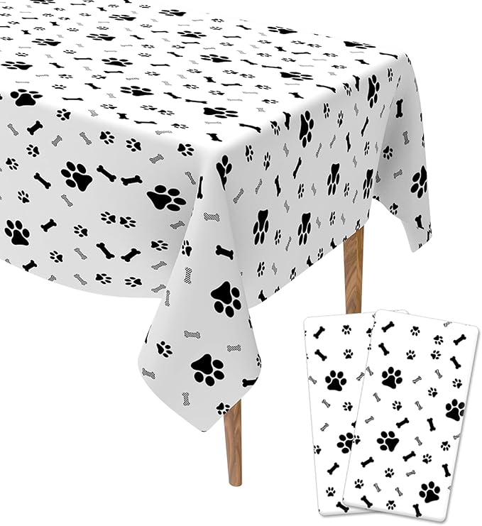 Paw Print Tablecloth, 2 Pack 54 x 108 Inches, Disposable Plastic Rectangle Table Cloth Cover, Puppy Dog Themed Birthday Party Favors Supplies, Pawty Table Decor