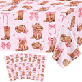 4Pcs Western Cowgirl Tablecloth Coquette Bow Cowgirl Birthday Party Tablecover 51x86 inch Cowboy Rodeo Table Cloth Western Theme Party Decoration Birthday Party Supplies