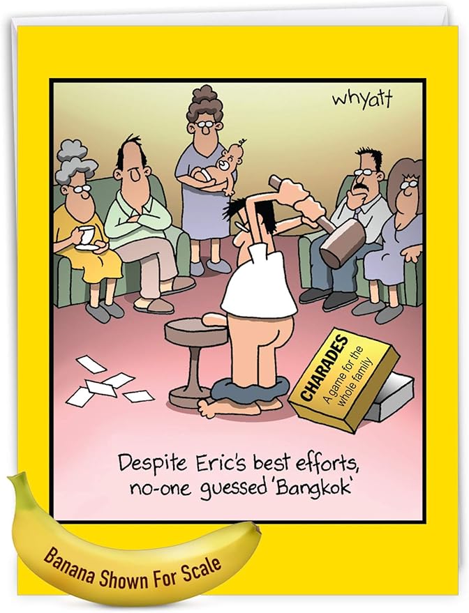 NobleWorks - 1 Large Happy Birthday Card with Envelope (8.5 x 11 Inch) - Funny Cartoon Humor (Buyer Discretion Advised) - Bangkok J8300