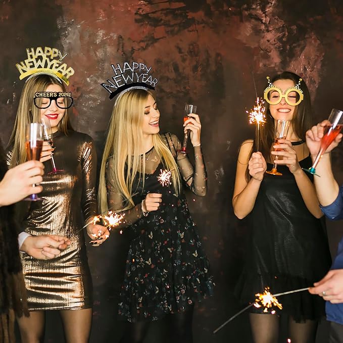 36PCS Happy New Year Decorations 2026 New Years Eve Party Supplies 2026,With 12 Happy New Year Headband Tiara,12 Noise Maker,12 New Years Glasses 2026
